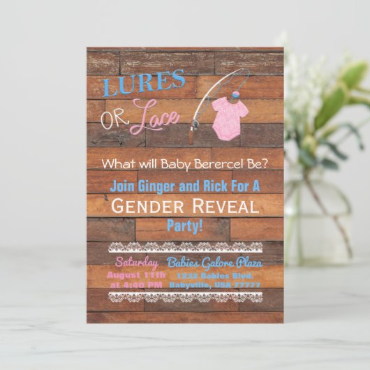 Kinderdusche aus Leder oder Lederholz Einladung (Stehend Vorderseite)