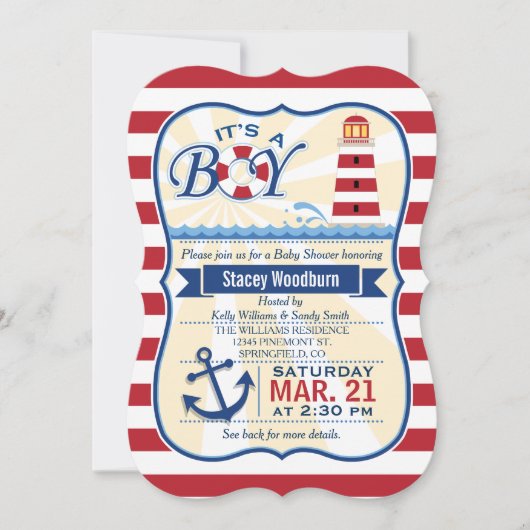 Kinderdusche aus Red & White Lighthouse Einladung (Vorderseite)