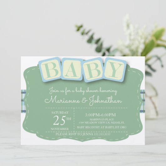 Kinderdusche blockiert Karierte Einladung (Stehend Vorderseite)