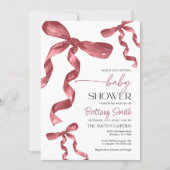 Kinderdusche Burgundy Bow Einladung (Vorderseite)