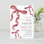 Kinderdusche Burgundy Bow Einladung (Stehend Vorderseite)