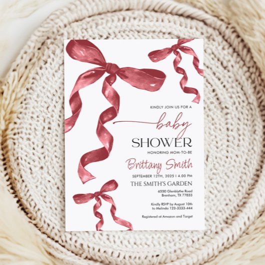 Kinderdusche Burgundy Bow Einladung