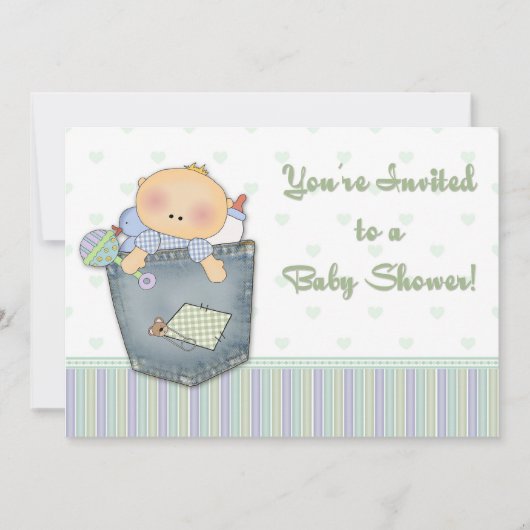 Kinderdusche Denim Green Einladung (Vorderseite)