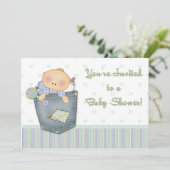 Kinderdusche Denim Green Einladung (Stehend Vorderseite)