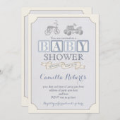 Kinderdusche einladen, Vintages Tretauto Einladung (Vorne/Hinten)