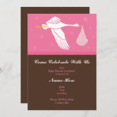 Kinderdusche Einladung 12x18 - Rosa und Braun (Vorne/Hinten)