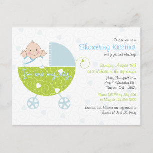 Kinderdusche Einladung für Baby Boy Blue Carriage