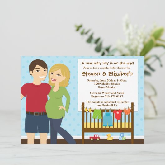 Kinderdusche Einladung für einen Jungen (Stehend Vorderseite)