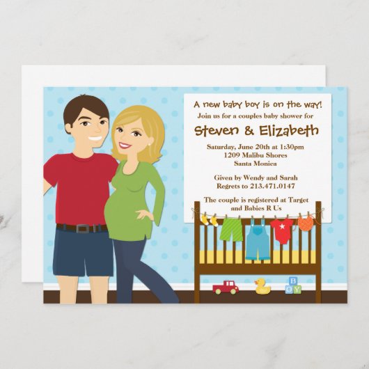 Kinderdusche Einladung für einen Jungen (Vorne/Hinten)