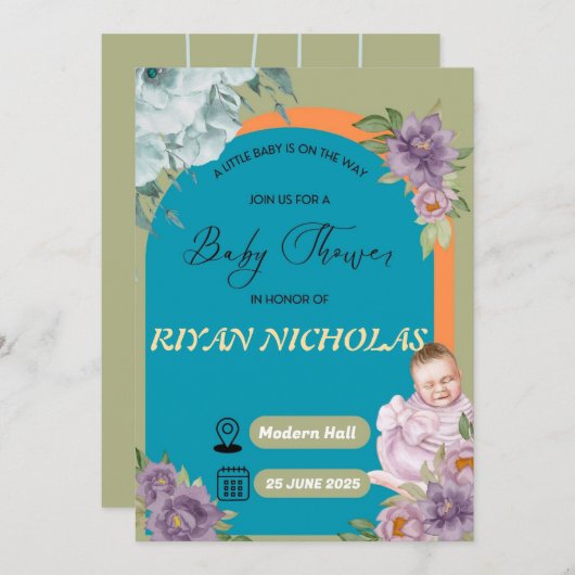 Kinderdusche Einladung für Mädchen oder Jungen (Vorne/Hinten)