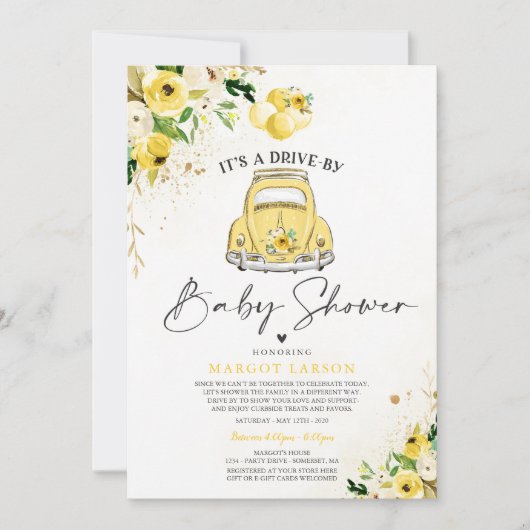 Kinderdusche Einladung Gelbe Blume (Vorderseite)