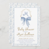 Kinderdusche Einladung mit Blue Damask (Vorne/Hinten)