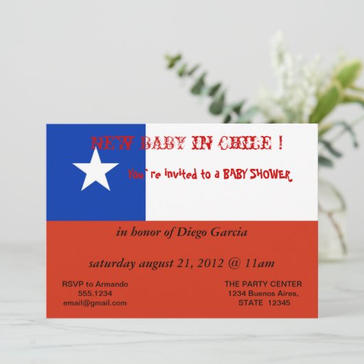 Kinderdusche Einladung mit Chile (Stehend Vorderseite)