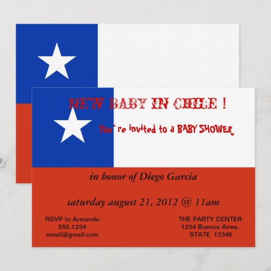 Kinderdusche Einladung mit Chile (Vorne/Hinten)