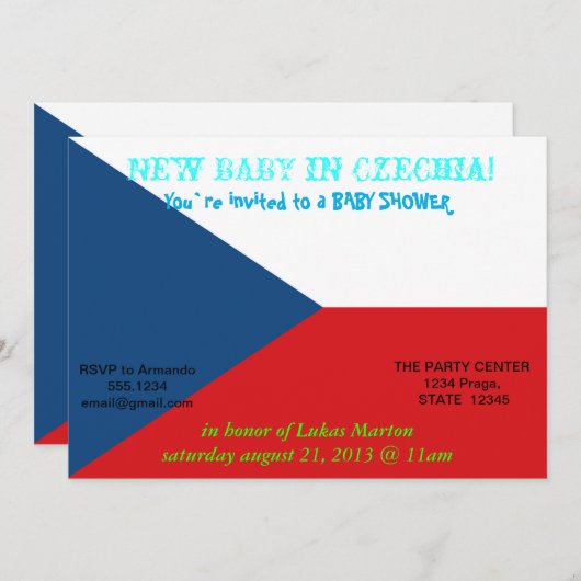 Kinderdusche Einladung mit der Flagge Tschechiens (Vorne/Hinten)
