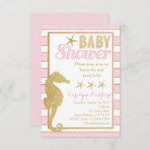 Kinderdusche Einladung mit Gold-Seepferd (Vorne/Hinten)