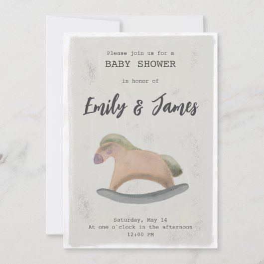 Kinderdusche Einladung mit Rockpferd (Vorderseite)