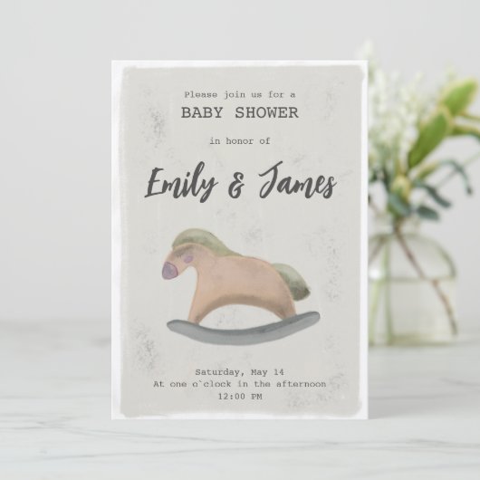 Kinderdusche Einladung mit Rockpferd (Stehend Vorderseite)