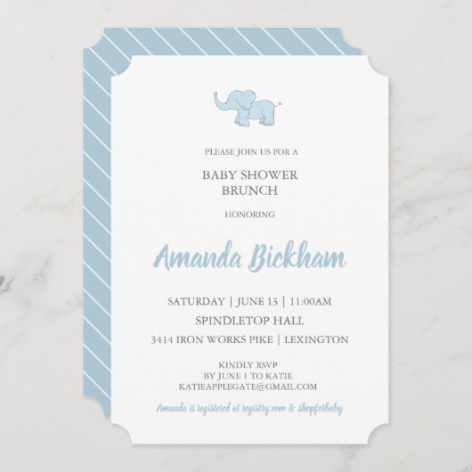 Kinderdusche Einladung mit Wasserfarbenlephant (Vorne/Hinten)