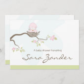 Kinderdusche Einladung - Pink Baby Bird (Vorne/Hinten)