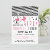 Kinderdusche Einladung - Rosa Button & Hahnentritt (Stehend Vorderseite)