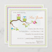 Kinderdusche Einladung - Twin Boy & Girl Baby Owls (Vorne/Hinten)