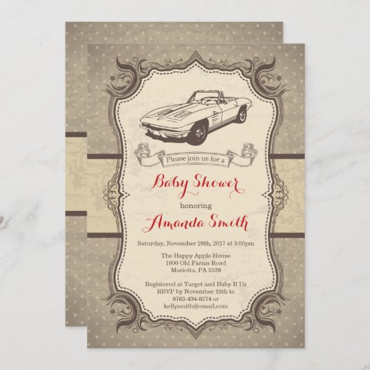 Kinderdusche Einladung Vintag Retro (Vorne/Hinten)