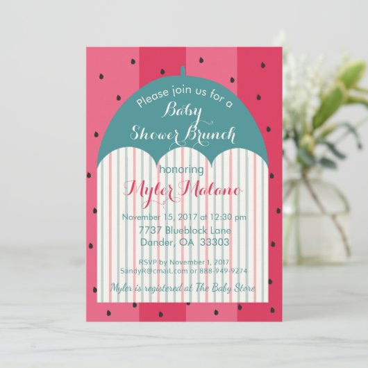 Kinderdusche Einladung "Watermelon Umbrella" (Stehend Vorderseite)