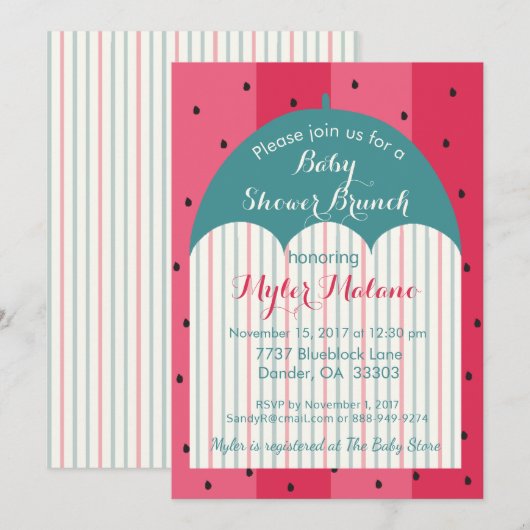 Kinderdusche Einladung "Watermelon Umbrella" (Vorne/Hinten)