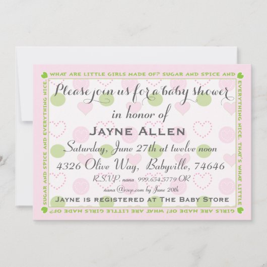 Kinderdusche Einladung "Zucker und Gewürz" (Vorderseite)