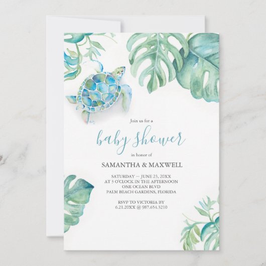 Kinderdusche Einladungen Boy Tropical Sea Turtle (Vorderseite)