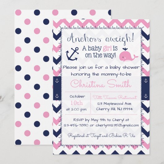 Kinderdusche Einladungen für ein Mädchen (Vorne/Hinten)