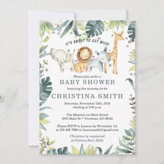 Kinderdusche Einladungen Jungle Animals (Vorderseite)