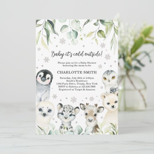 Kinderdusche für Arktis Einladung (Stehend Vorderseite)