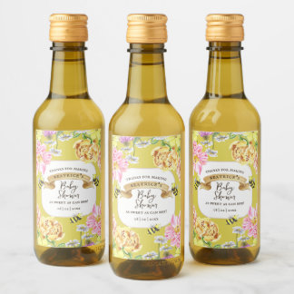 Kinderdusche für Gelbe Biene und Wildblume Weinetikett