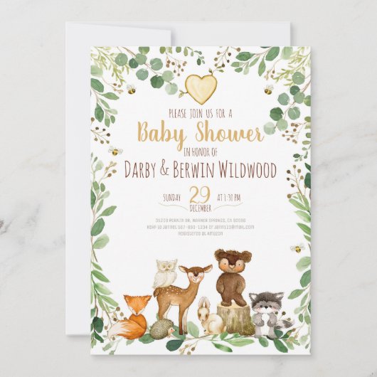 Kinderdusche für Holztiere Einladung (Vorderseite)