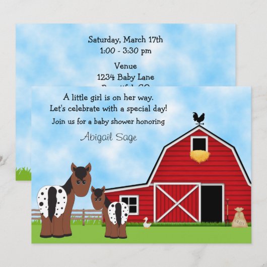 Kinderdusche für Mädchen Einladung (Vorne/Hinten)