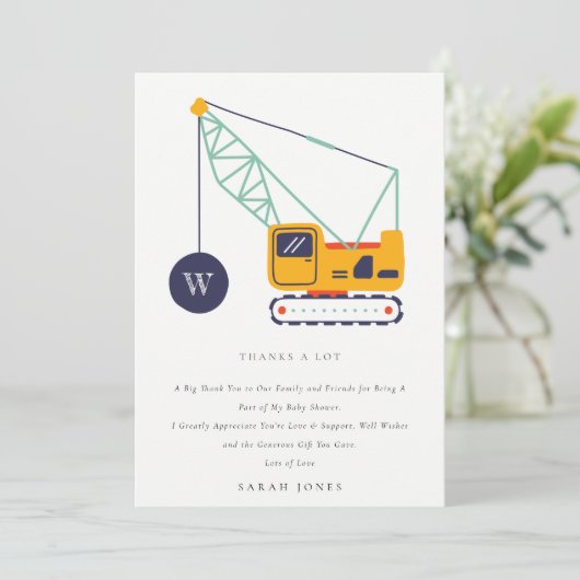 Kinderdusche für niedliche Baukrane Dankeskarte (Stehend Vorderseite)