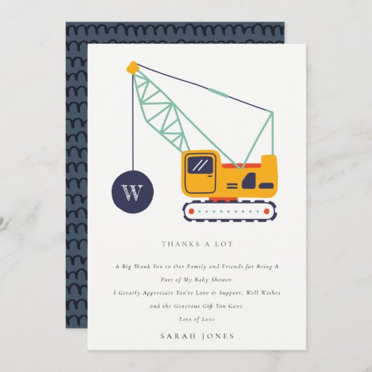 Kinderdusche für niedliche Baukrane Dankeskarte (Vorne/Hinten)