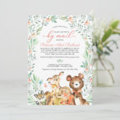 Kinderdusche für niedliche Landtiere (Grünpflanzen Einladung (Stehend Vorderseite)