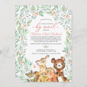 Kinderdusche für niedliche Landtiere (Grünpflanzen Einladung (Vorne/Hinten)