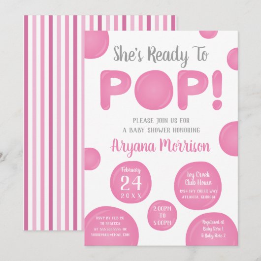 Kinderdusche für Pop, rosa Einladung (Vorne/Hinten)