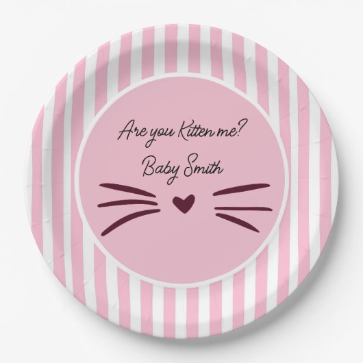 Kinderdusche, Kindermädchen, rosa Streifen Pappteller (Vorderseite)