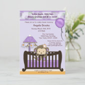 Kinderdusche Lila Einladung (Stehend Vorderseite)