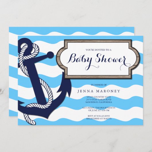 Kinderdusche mit Ankereinladung Einladung (Vorne/Hinten)