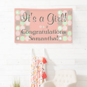 Kinderdusche nach Maß bedruckte rosa braune Punkte Banner (Insitu)