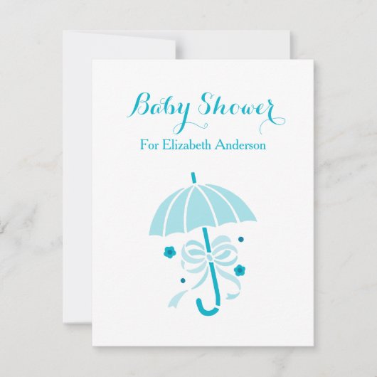 Kinderdusche Niedlich türkisfarbener Regenschirm m Einladung (Vorderseite)