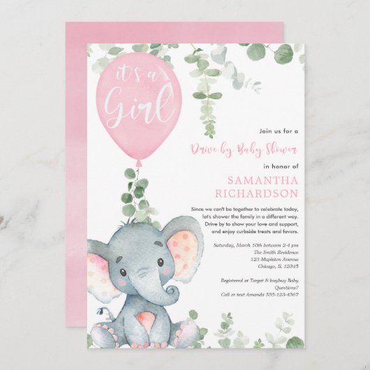 Kinderdusche niedliche Elefantengrün Einladung (Vorne/Hinten)