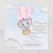 Kinderdusche per Mail rosa Elefant Einladung (Vorne/Hinten)