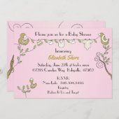 Kinderdusche Rosa Einladung "Goldene Vögel" (Vorne/Hinten)